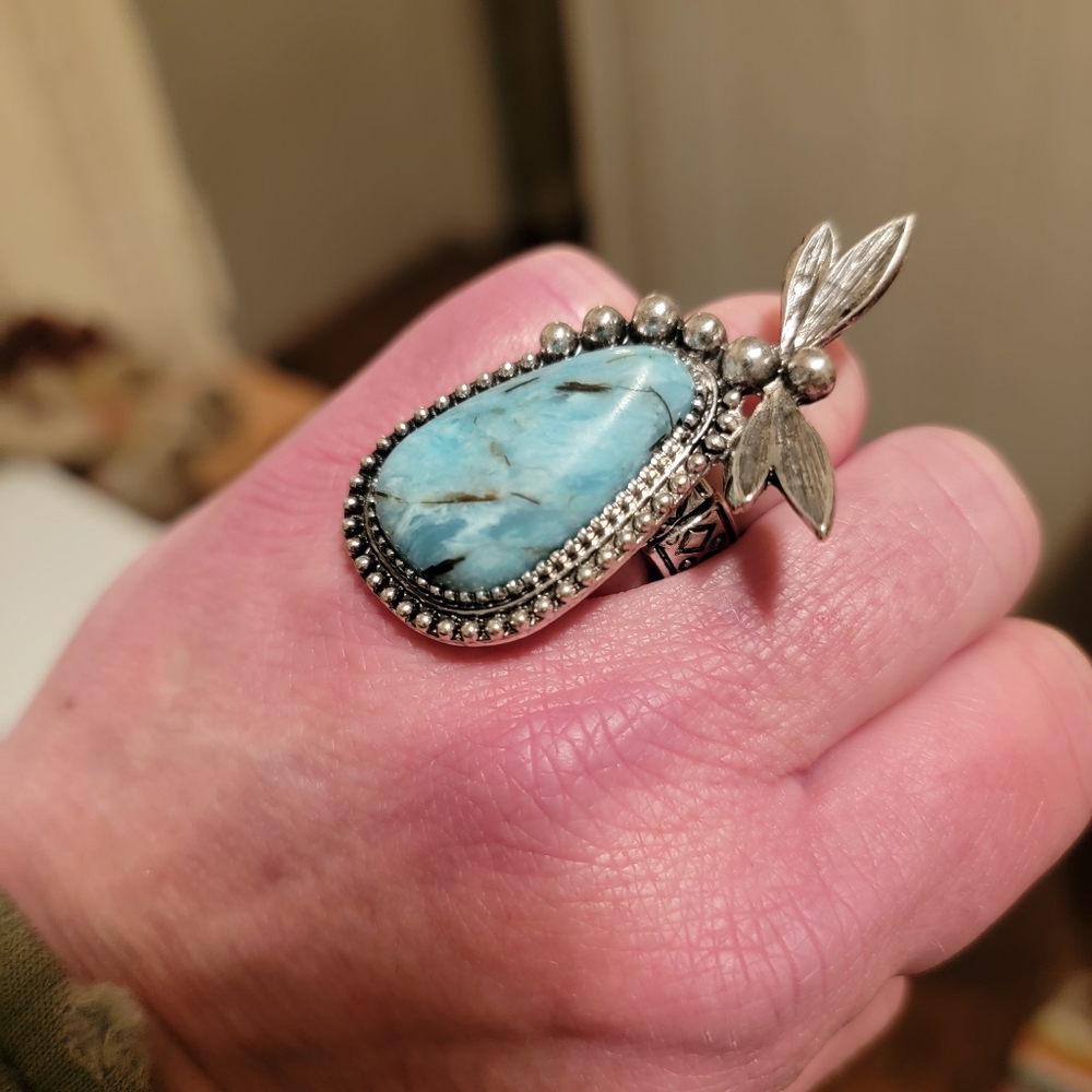Dragonfly Faux Turquoise beaded stone Boho hippie South western ring NWT - Picture 6 of 15